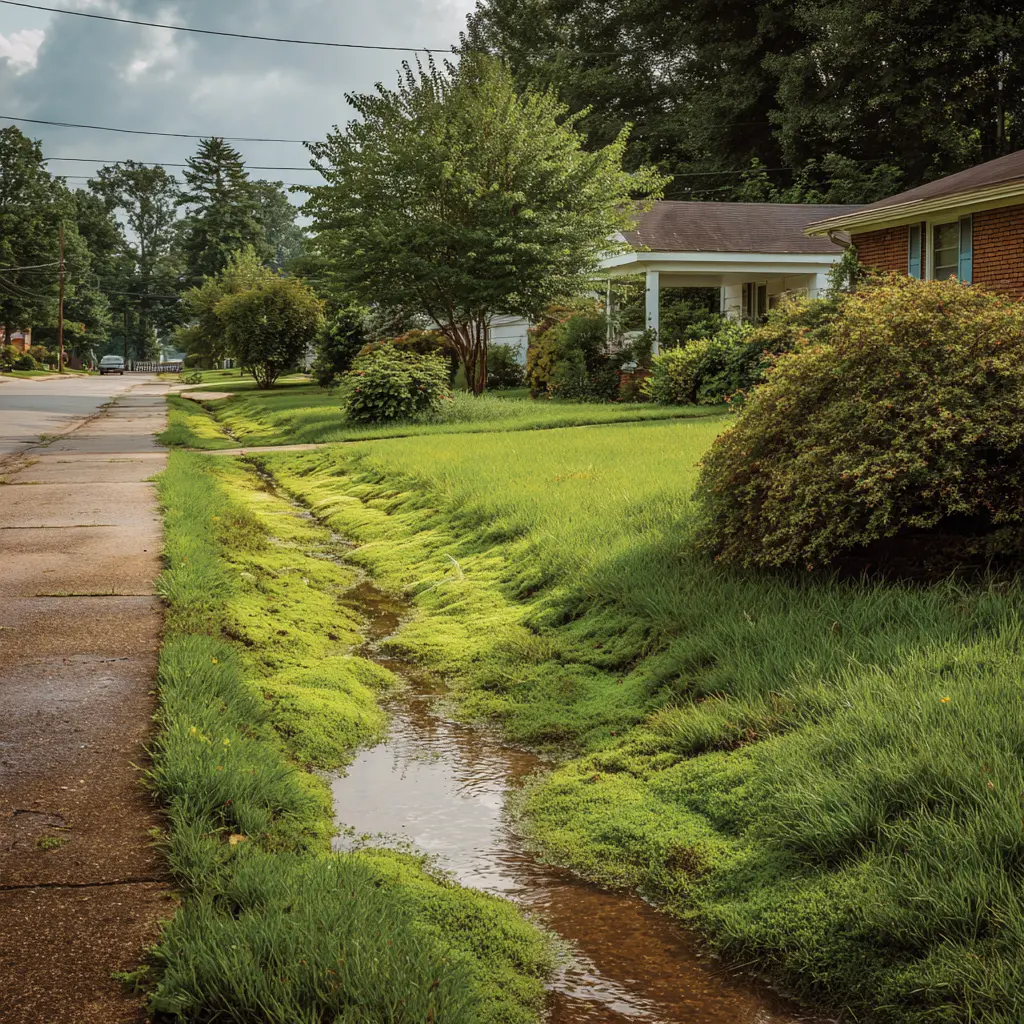 Ditch with grass and water